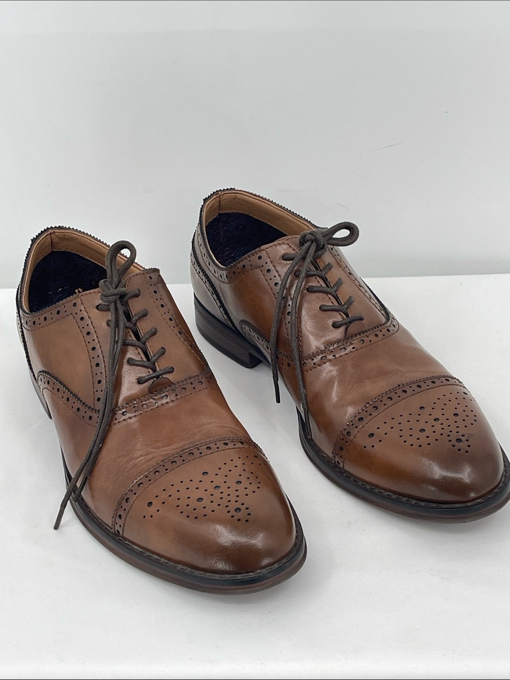 MADDEN MENS SIZE 11 Classic Brown Cap-Toe Brogue Lace-Up Dress Shoes